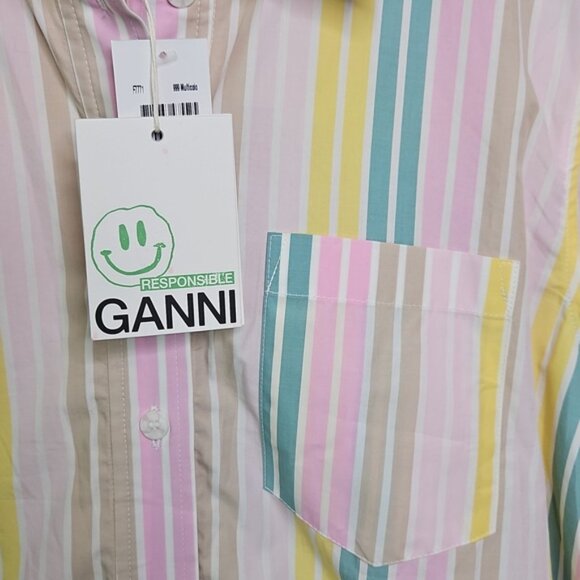 Ganni Striped Button Down Collared Shirt Size EU40 NWT - Picture 2 of 6